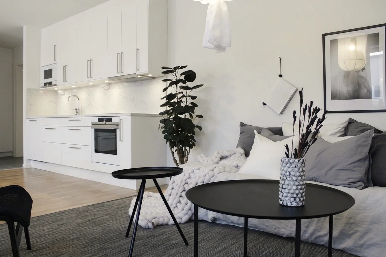 Junior ADU suite with a compact kitchenette and sitting area
